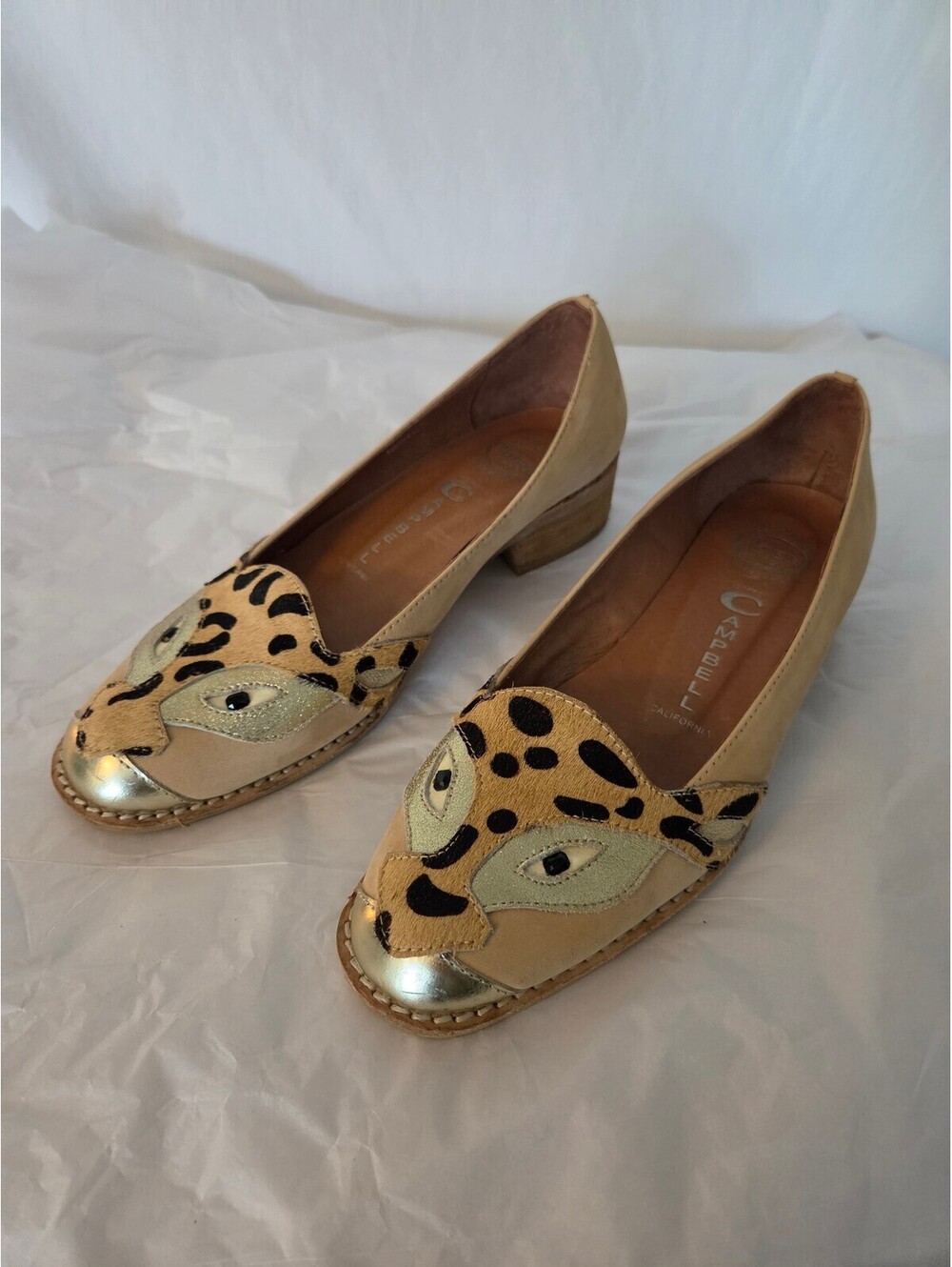 Jeffrey Campbell Ibiza Last Leopard Calf Hair Loafers Womens 8 Animal Face Gold